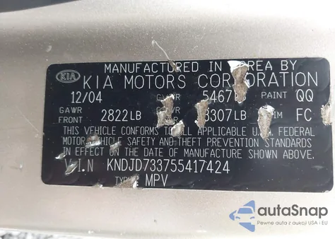 2005 Kia Sorento Ex/Lx из США, поврежденный, VIN KNDJD733755417424